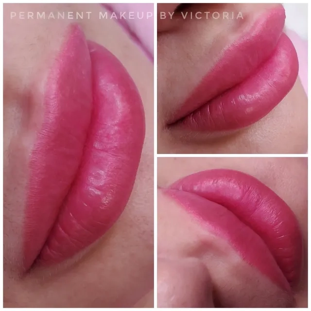 Collage of freshly applied lip tint