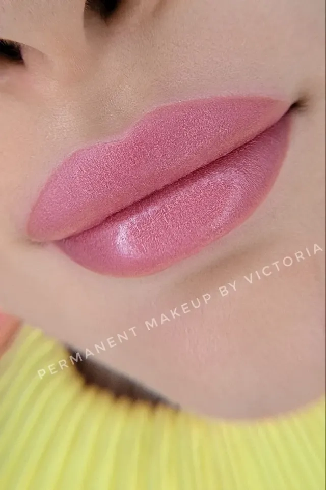 Fresh pink permanent lip makeup