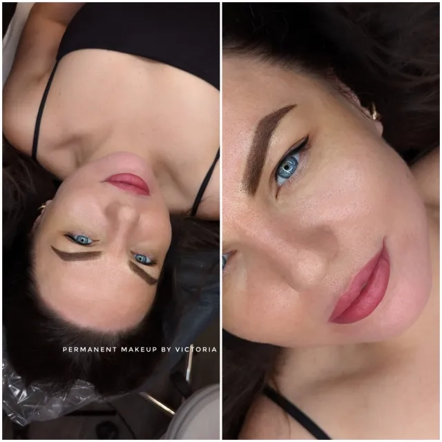 Permanent makeup with bold brows and lips